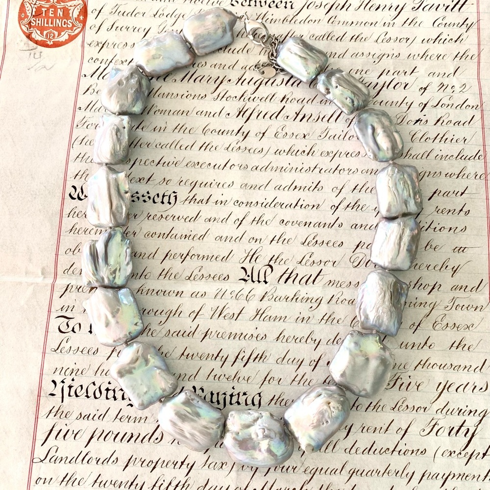 Stunning LUC CN 925 Chunky Blue Silver Iridescent Pearl Necklace  18”+2”extender